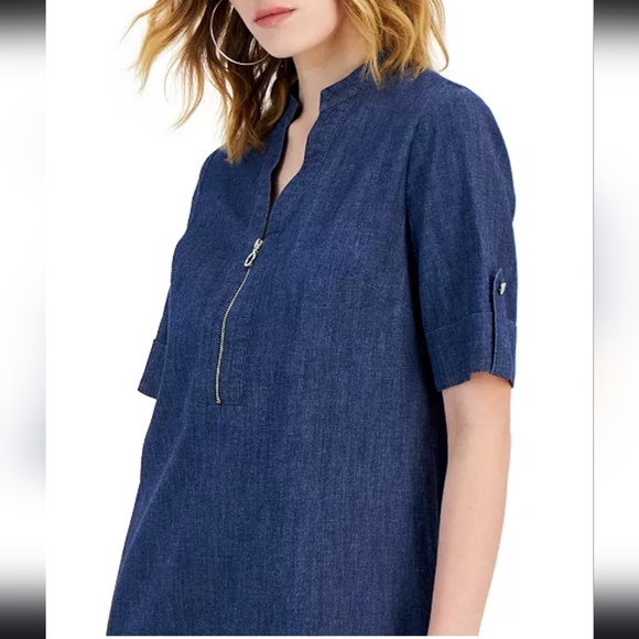 Anne Klein Women's Zippered-Neck Tab-Cuff Shift DressSz 8 New Without Tags - Picture 2 of 11